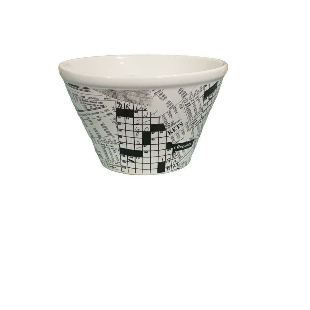 Square Nest 2003 Noodle Bowl Newspaper Stock Market Finance Crossword Ceramic 6”